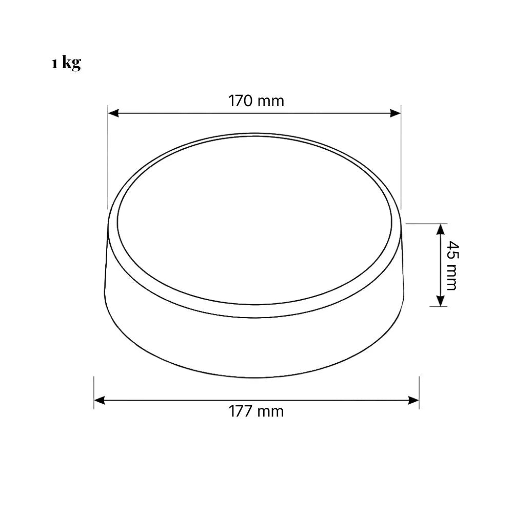 Dessin d'une tourte de cire en noir et blanc avec les dimensions